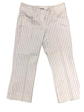 Theory Women’s Cream Pinstripe Cropped Pants Size 0 Slim Fit Capri Dress Casual